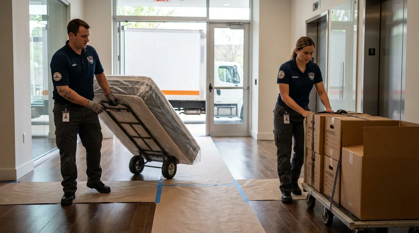 Professional apartment movers loading elevator in Josephine, TX